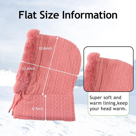 Women Skin Pink Polyester Warm Thick Fluff Beanie Neck Face Winter Balaclava - Picture 7 of 7
